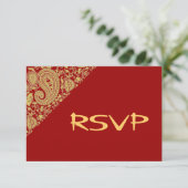 Invitation Rouge et or Inde damask RSVP (Debout devant)