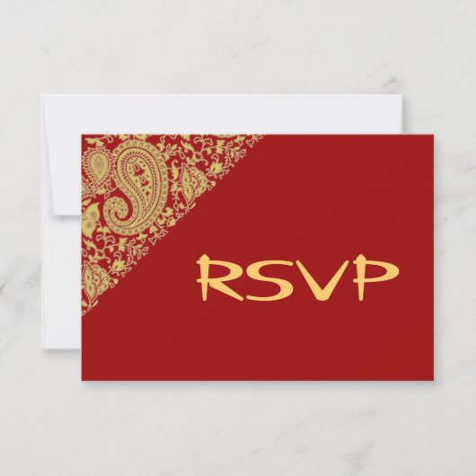 Invitation Rouge et or indien damas RSVP (Devant)
