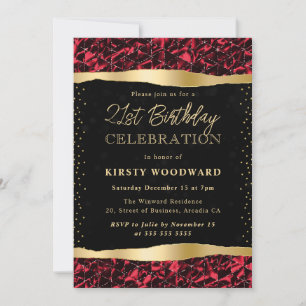 Invitation Rouge et Or Paillettes Scintillement 21e Anniversa