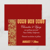 Invitation Rouge et or paisley Save the date mariage (Devant / Derrière)