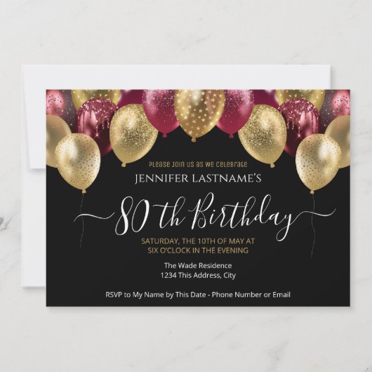 Invitation rouge et or pour la fête des 80 ans (Devant)