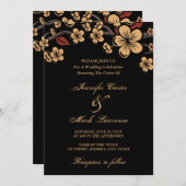 Invitation Rouge et or Sakura Cherry Blossom Mariage (Devant / Derrière)