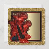 Invitation Rouge et or talons hauts fête d'anniversaire (Dos)