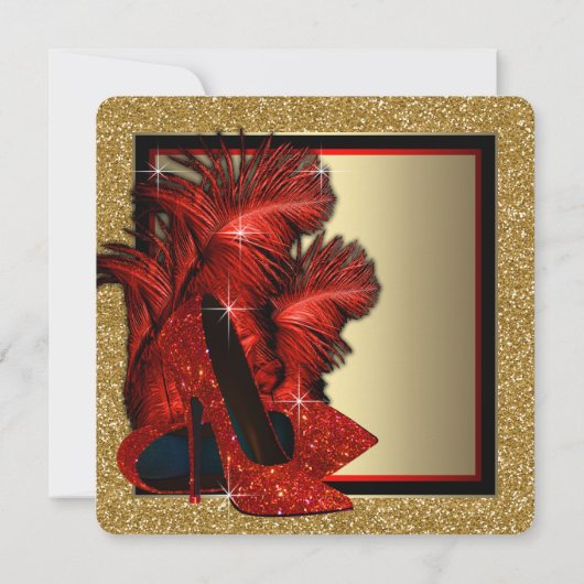 Invitation Rouge et or talons hauts fête d'anniversaire (Dos)