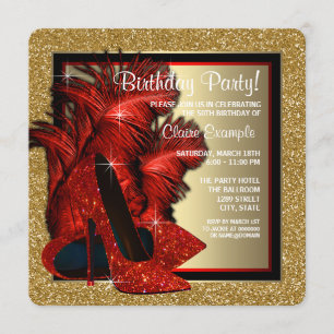 Invitation Rouge et or talons hauts fête d'anniversaire
