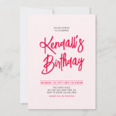 Invitation Rouge et rose Chic Letter Script fête d'anniversai (Devant)