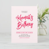 Invitation Rouge et rose Chic Letter Script fête d'anniversai (Debout devant)