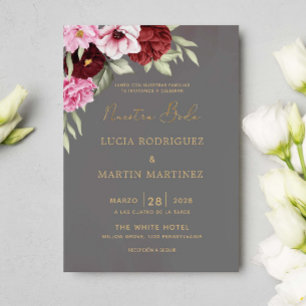 Invitation Rouge et Rose Floral Nuestra Boda