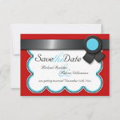 Invitation Rouge et sarcelle, ruban noir Save the Date (Devant)
