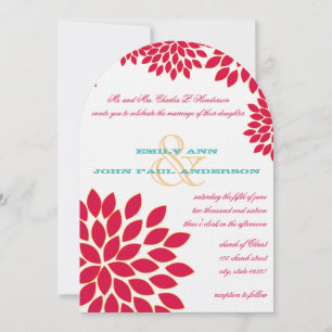 Invitation Rouge et Turquoise Moderne Chrysanthemum
