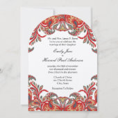 Invitation Rouge et Turquoise Vintage Paisley Peacock Mariage (Devant)