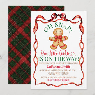 Invitation Rouge et Vert Baby Shower de Noël au pain d'épice