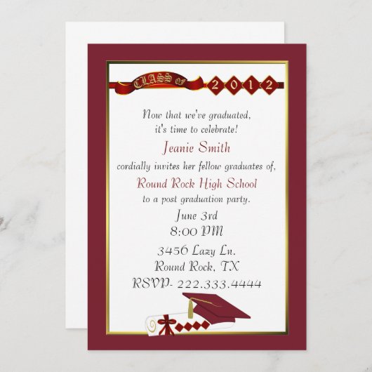 Invitation rouge faite sur commande de fête de (Devant / Derrière)