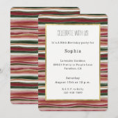 Invitation Rouge Fard Vert Rose Rayures Anniversaire (Devant / Derrière)