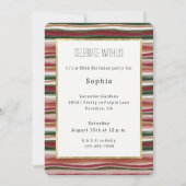Invitation Rouge Fard Vert Rose Rayures Anniversaire (Devant)