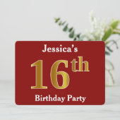 Invitation Rouge, Faux Gold 16e fête d'anniversaire + Nom per (Debout devant)