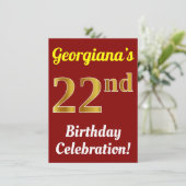 Invitation Rouge, Faux Gold 22e anniversaire Célébration + No (Debout devant)