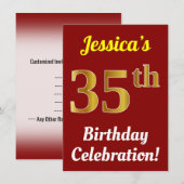 Invitation Rouge, Faux Gold 35e anniversaire Célébration + No (Devant / Derrière)