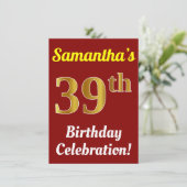 Invitation Rouge, Faux Gold 39e anniversaire Célébration + No (Debout devant)