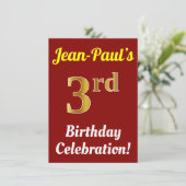 Invitation Rouge, Faux Gold 3ème anniversaire Célébration + N (Debout devant)