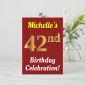 Invitation Rouge, Faux Gold 42e anniversaire Célébration + No (Debout devant)