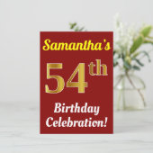 Invitation Rouge, Faux Gold 54e anniversaire Célébration + No (Debout devant)