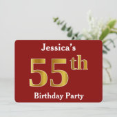 Invitation Rouge, Faux Gold 55e fête d'anniversaire + Nom per (Debout devant)