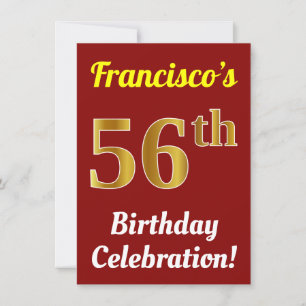 Invitation Rouge, Faux Gold 56e anniversaire Célébration + No