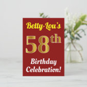 Invitation Rouge, Faux Gold 58e anniversaire Célébration + No (Debout devant)