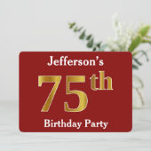 Invitation Rouge, Faux Gold 75e fête d'anniversaire + Nom per (Debout devant)