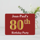Invitation Rouge, Faux Gold 80e fête d'anniversaire + Nom per (Debout devant)