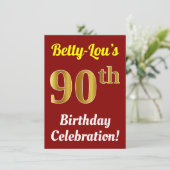 Invitation Rouge, Faux Gold 90e anniversaire Célébration + No (Debout devant)