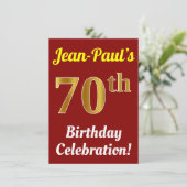 Invitation Rouge, Faux Or 70e anniversaire Célébration + Nom (Debout devant)
