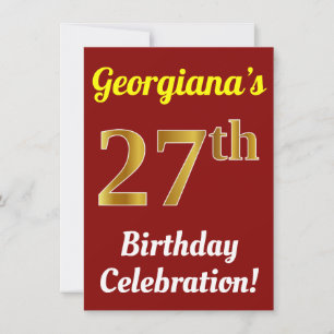 Invitation Rouge, Faux Or Célébration d'anniversaire 27 ans +