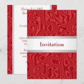 Invitation Rouge Faux Soie Blanc Argent 18ème anniversaire (Devant / Derrière)