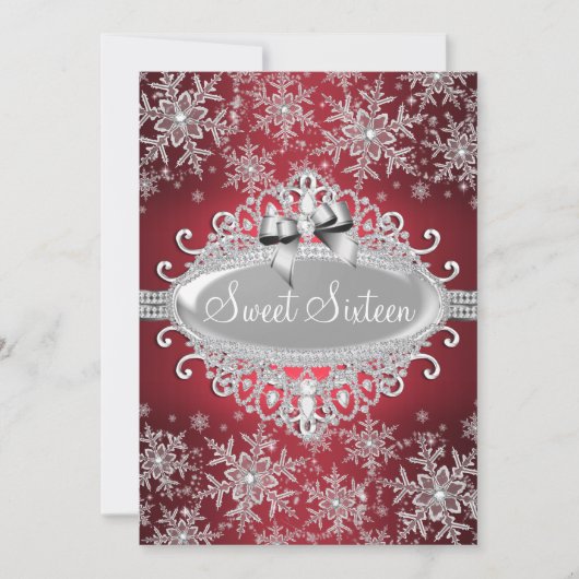 Invitation Rouge Fête Douce 16 avec Éclat de Neige (Devant)