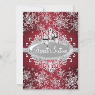 Invitation Rouge Fête Douce 16 avec Éclat de Neige