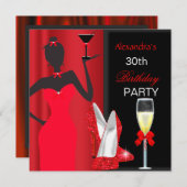 Invitation Rouge flamboyant talons hauts Anniversaire Fille F (Devant / Derrière)