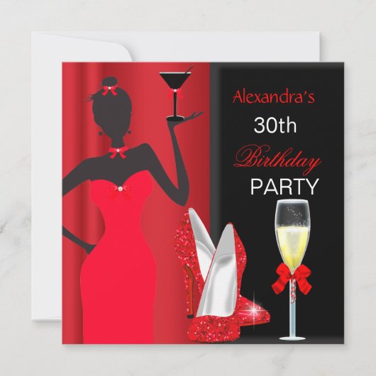 Invitation Rouge flamboyant talons hauts Anniversaire Fille F (Devant)