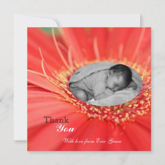 Invitation Rouge Fleur de Marguerite Enfant Merci Bébé Annonc (Devant)