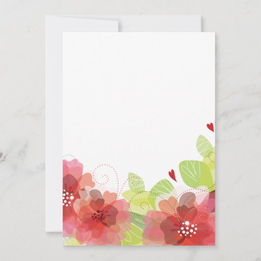 Invitation Rouge, fleurs roses fleuries mariages douche (Dos)