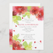 Invitation Rouge, fleurs roses fleuries mariages douche (Devant / Derrière)