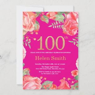 Invitation Rouge Floral 100e Anniversaire Gold Parties scinti