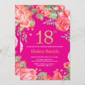 Invitation Rouge Floral 18e anniversaire Parties scintillant (Devant / Derrière)