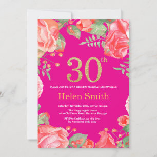 Invitation Rouge Floral 30e anniversaire Parties scintillant