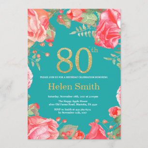 Invitation Rouge Floral 80e anniversaire Parties scintillant