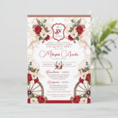 Invitation Rouge Floral Baroque Charro Quinceañera (Debout devant)