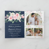Invitation Rouge Floral Bleu Marine Code QR Mariage (Intérieur)