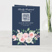 Invitation Rouge Floral Bleu Marine Code QR Mariage (Dos)