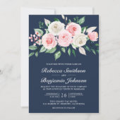 Invitation Rouge Floral Bleu Marine Code QR Mariage (Devant)